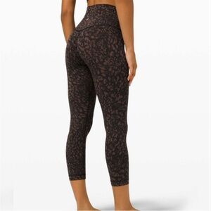 Lululemon Athletica Black and Brown Cropped Patterned Wunder Train Leggings